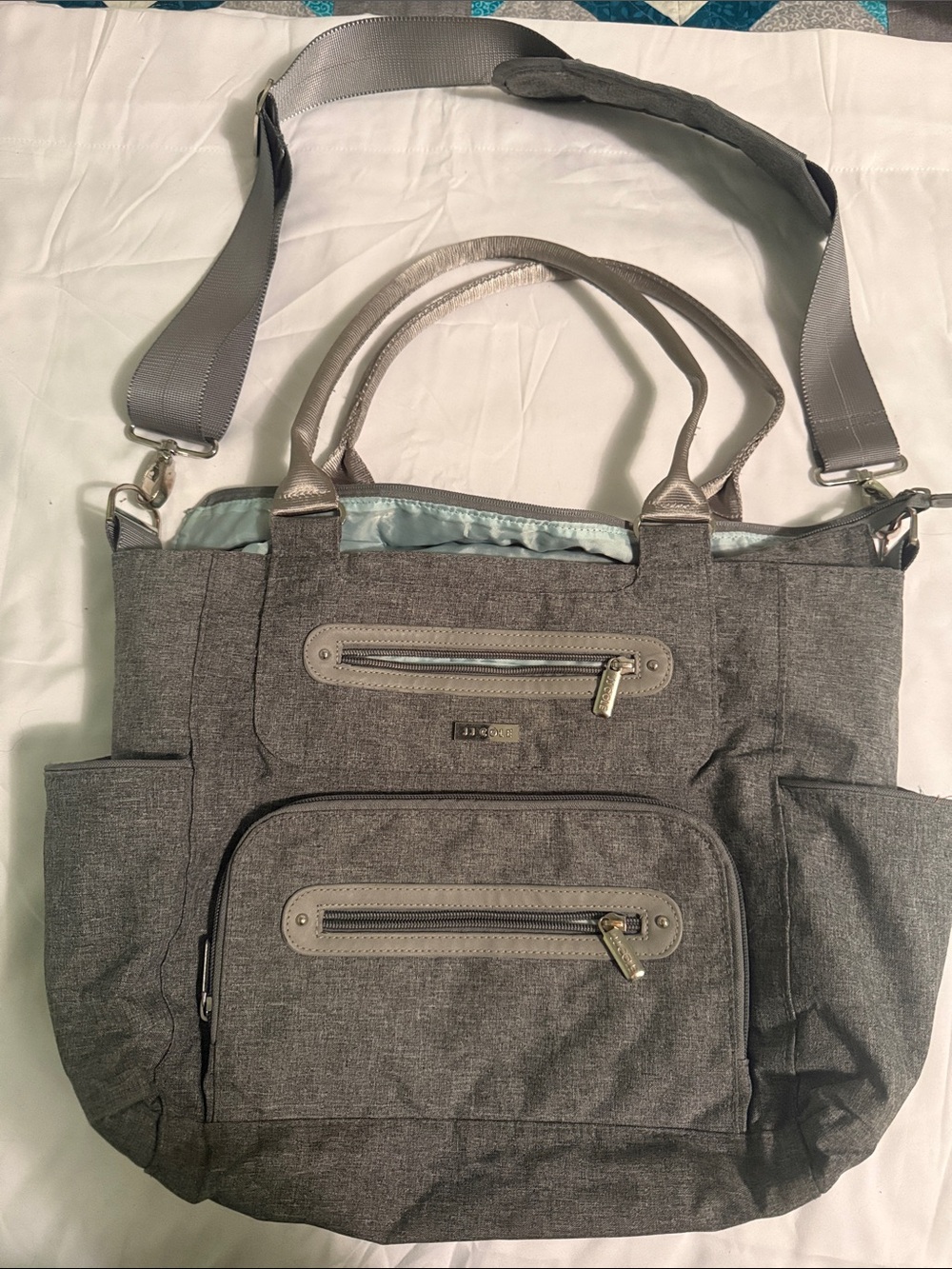 JJ Cole Gray Convertible Tote with Adjustable Strap